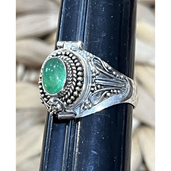 Handmade Sterling Silver Emerald Poison Ring Sz 7 Victorian Goth Fairy Grunge - Picture 7 of 10